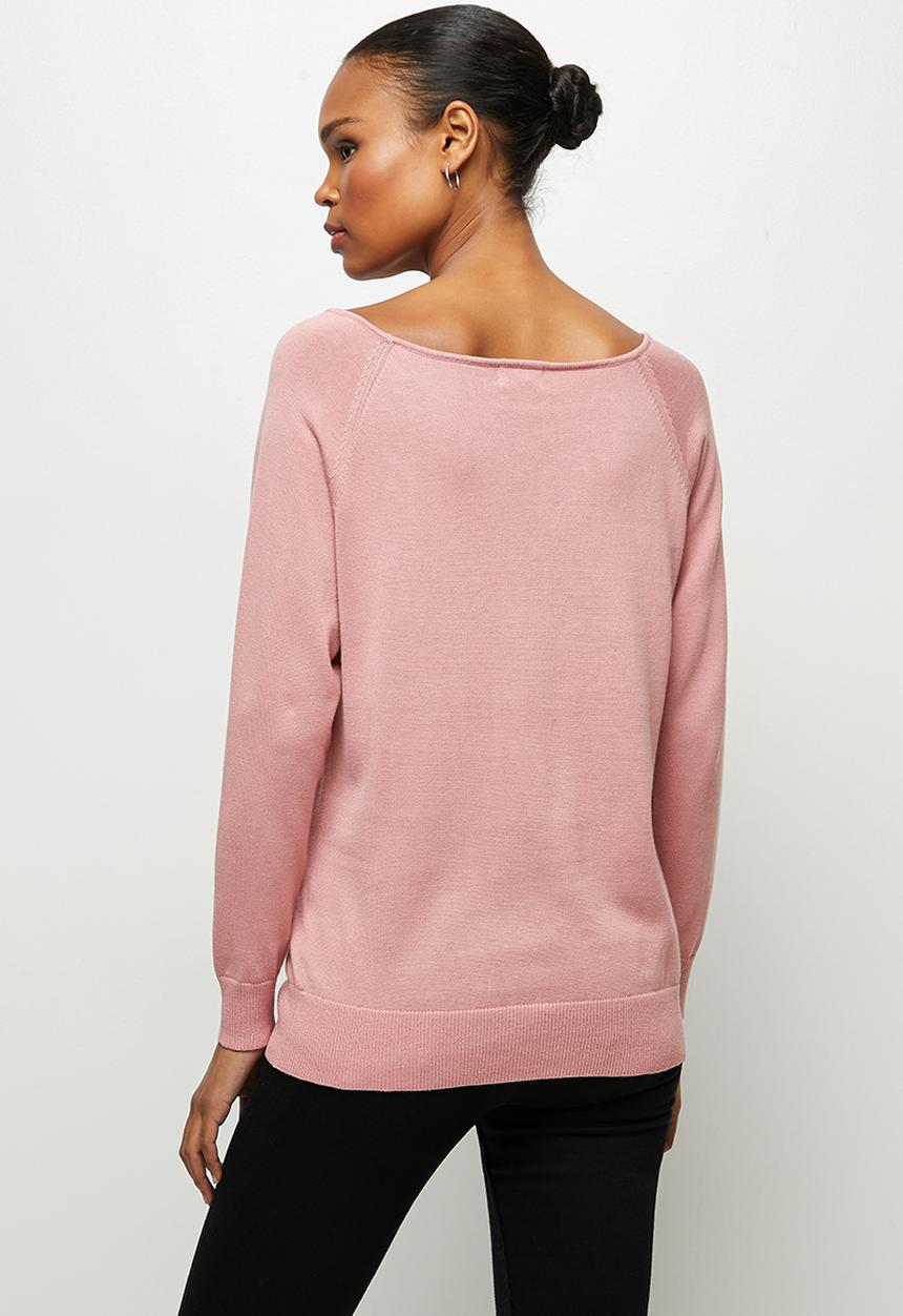 edit - Longline wide neck jumper - dusty pink