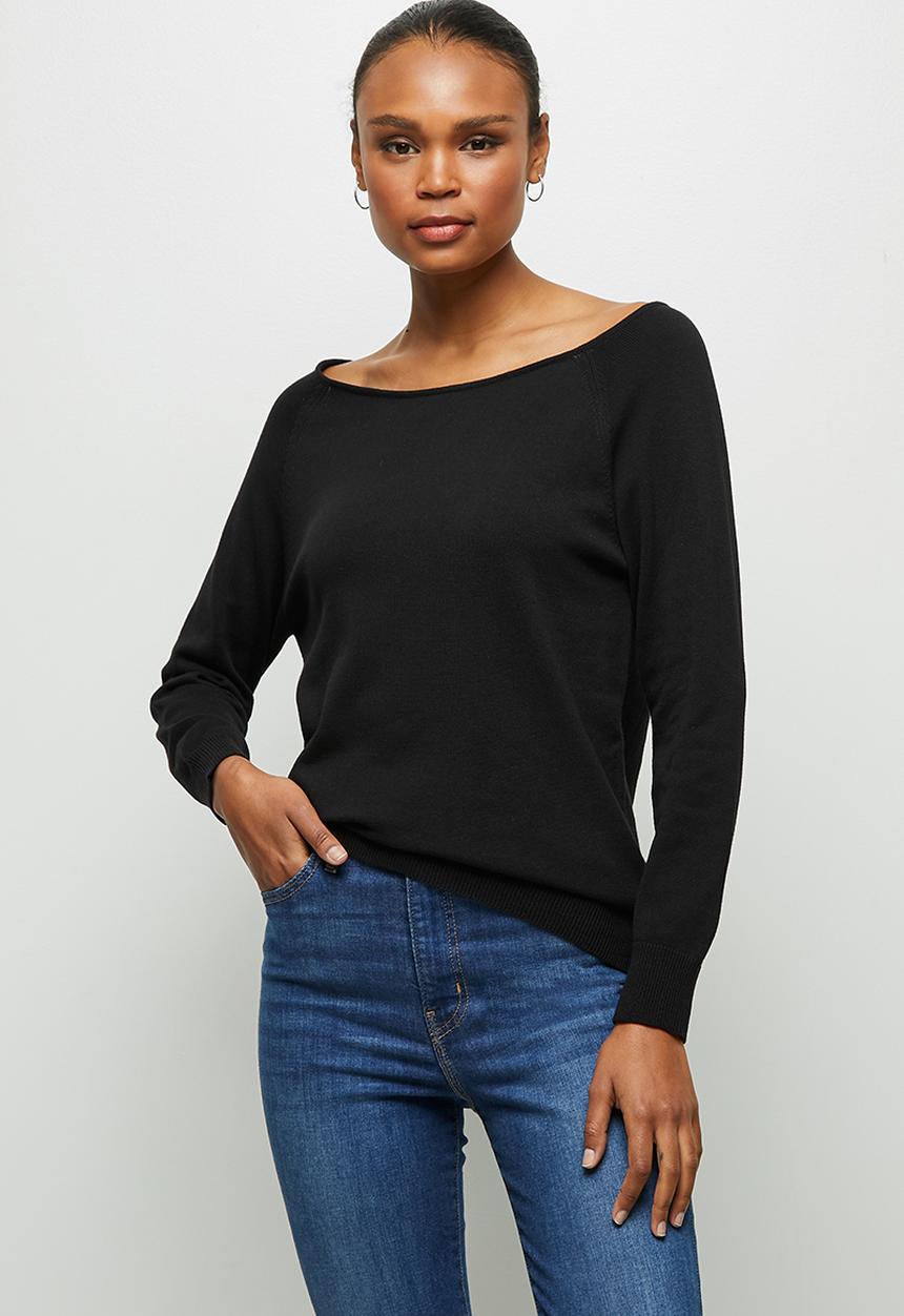 edit - Longline wide neck jumper - black