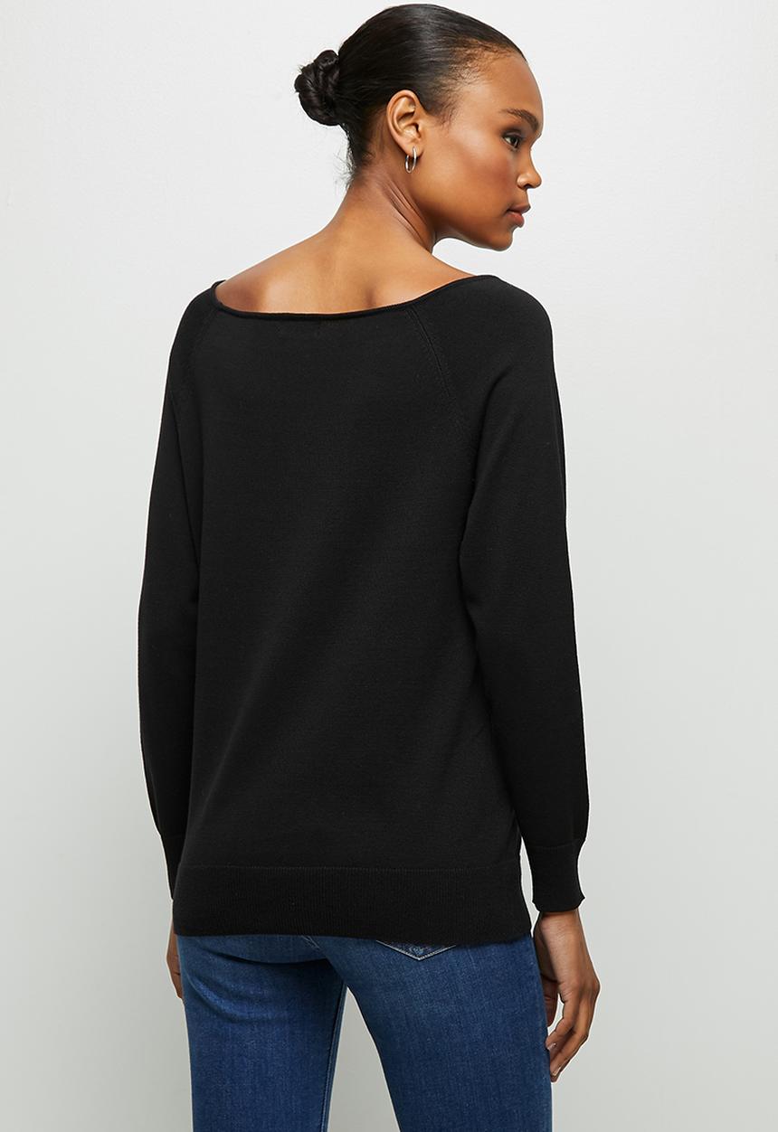 edit - Longline wide neck jumper - black