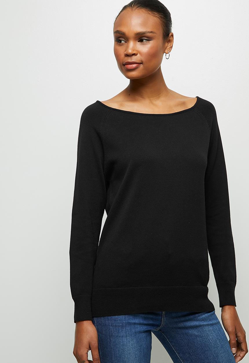 edit - Longline wide neck jumper - black