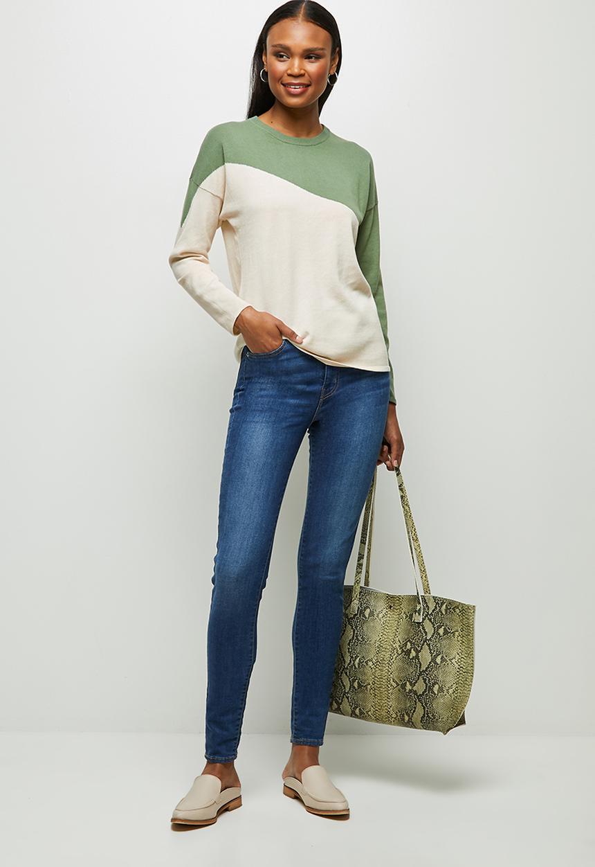 edit - Organic cotton colour block jumper - green & cream 