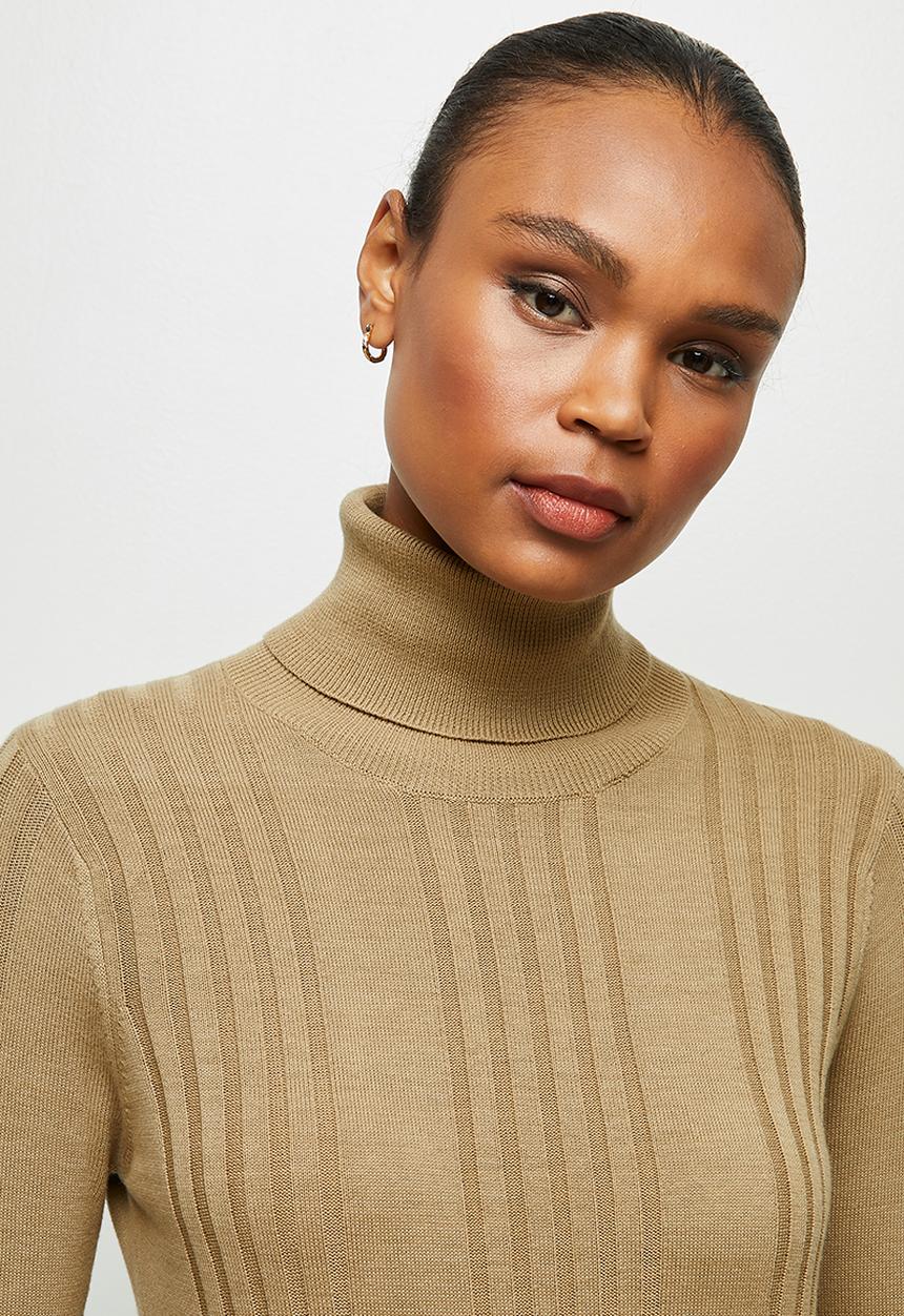 edit - Basic ribbed polo neck - brown