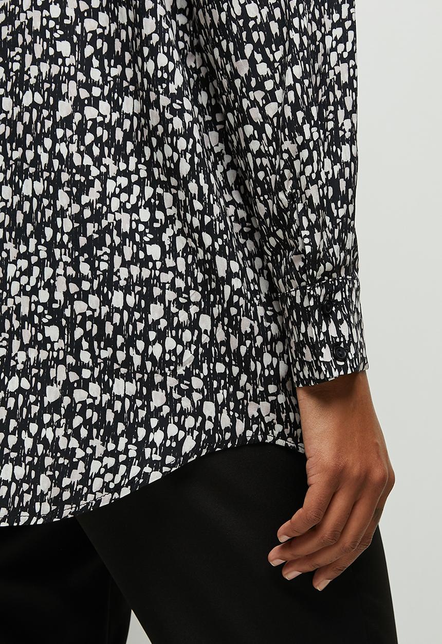 edit - Mandarin printed longline shirt - black & white