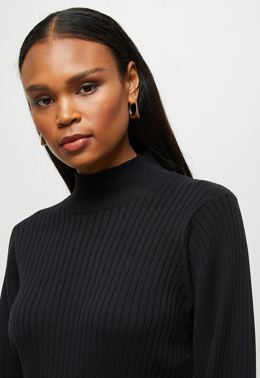edit - Ribbed belted formal midi - black