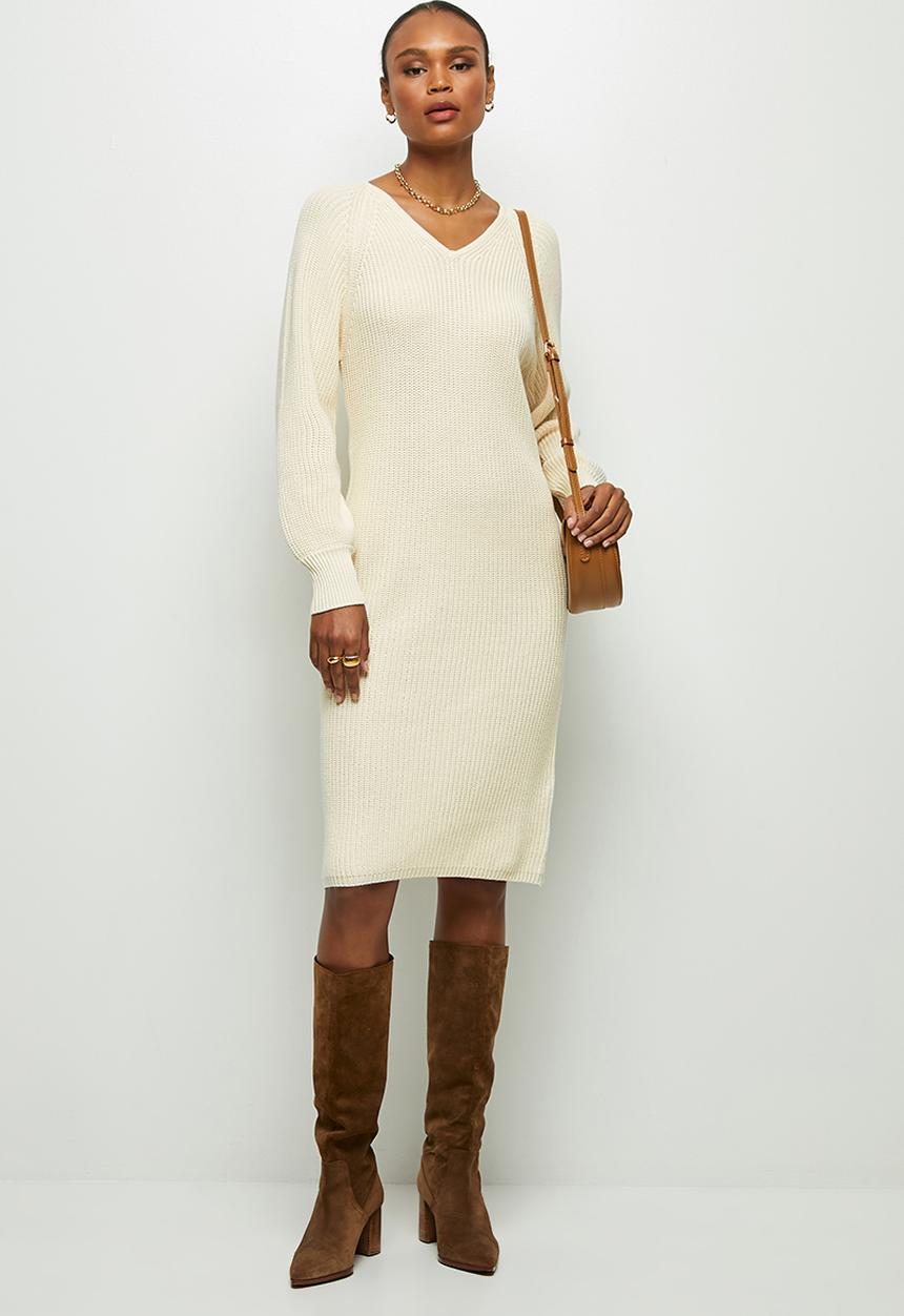edit - Organic cotton Raglan column dress- cream 