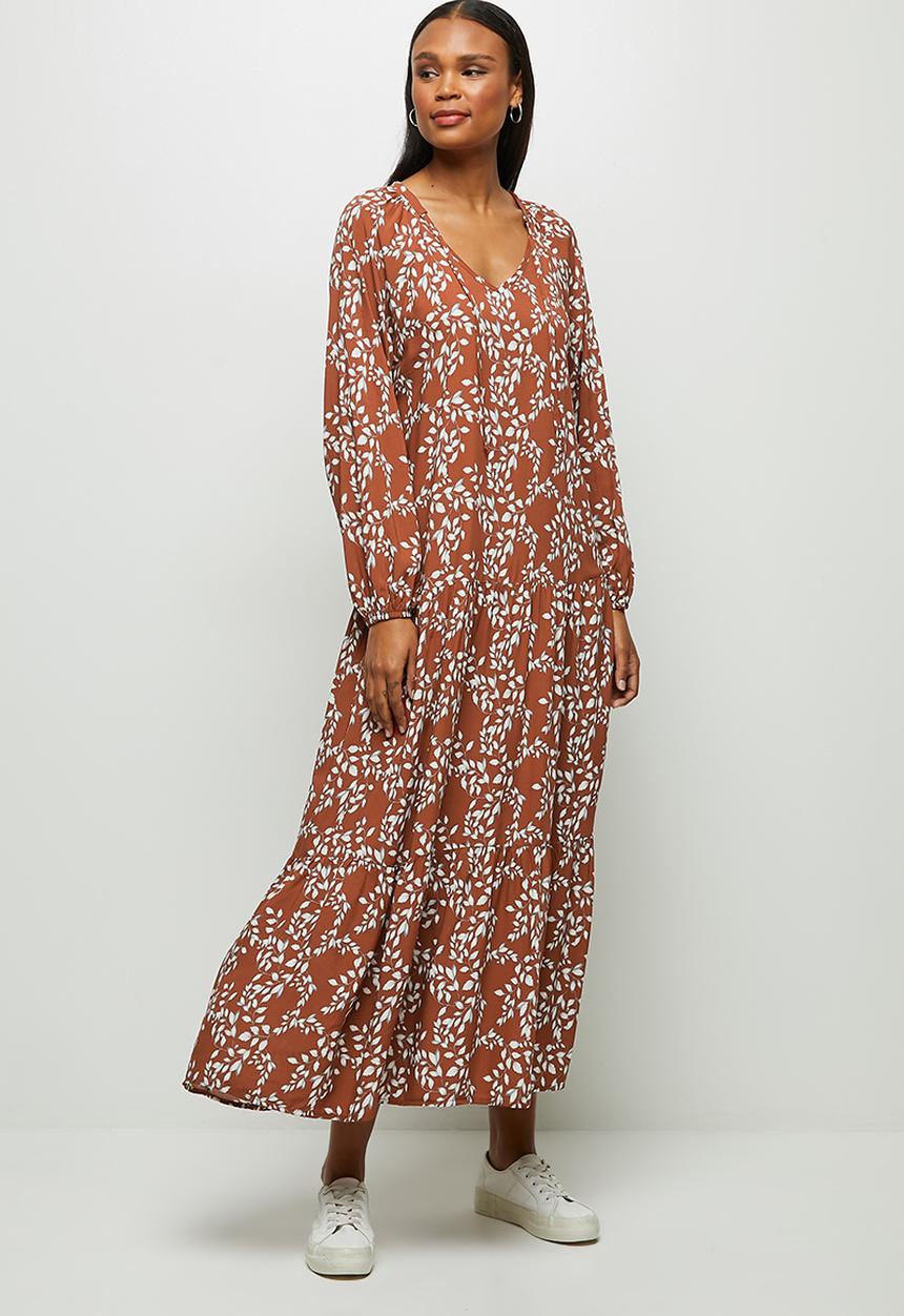 edit - Wide hem gyspy maxi dress - rust & white 