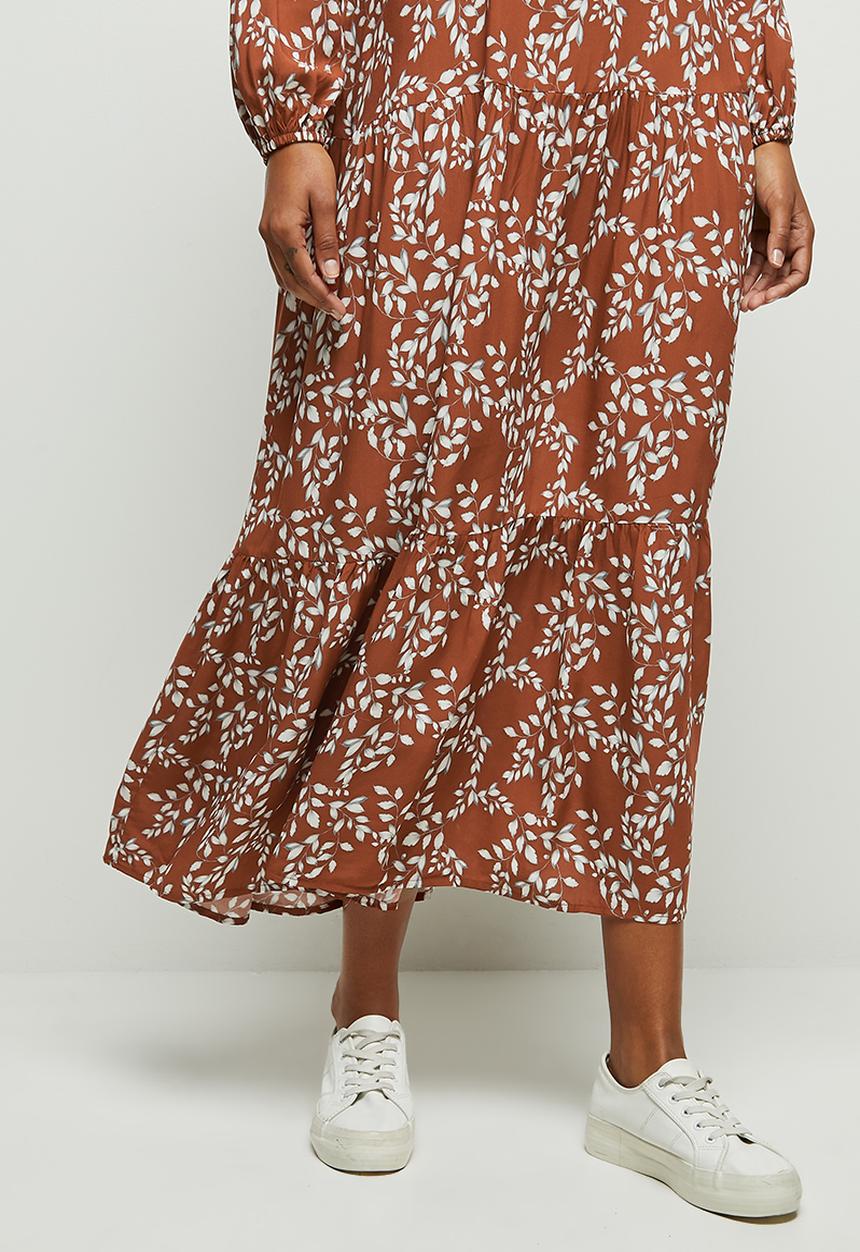 edit - Wide hem gyspy maxi dress - rust & white 