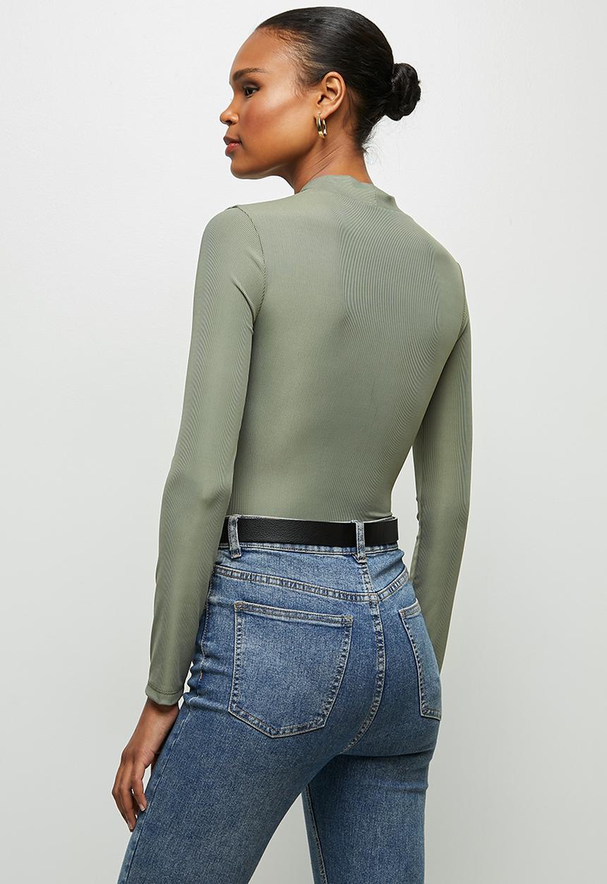 MILLA - Ribbed V neck  bodysuit - sage