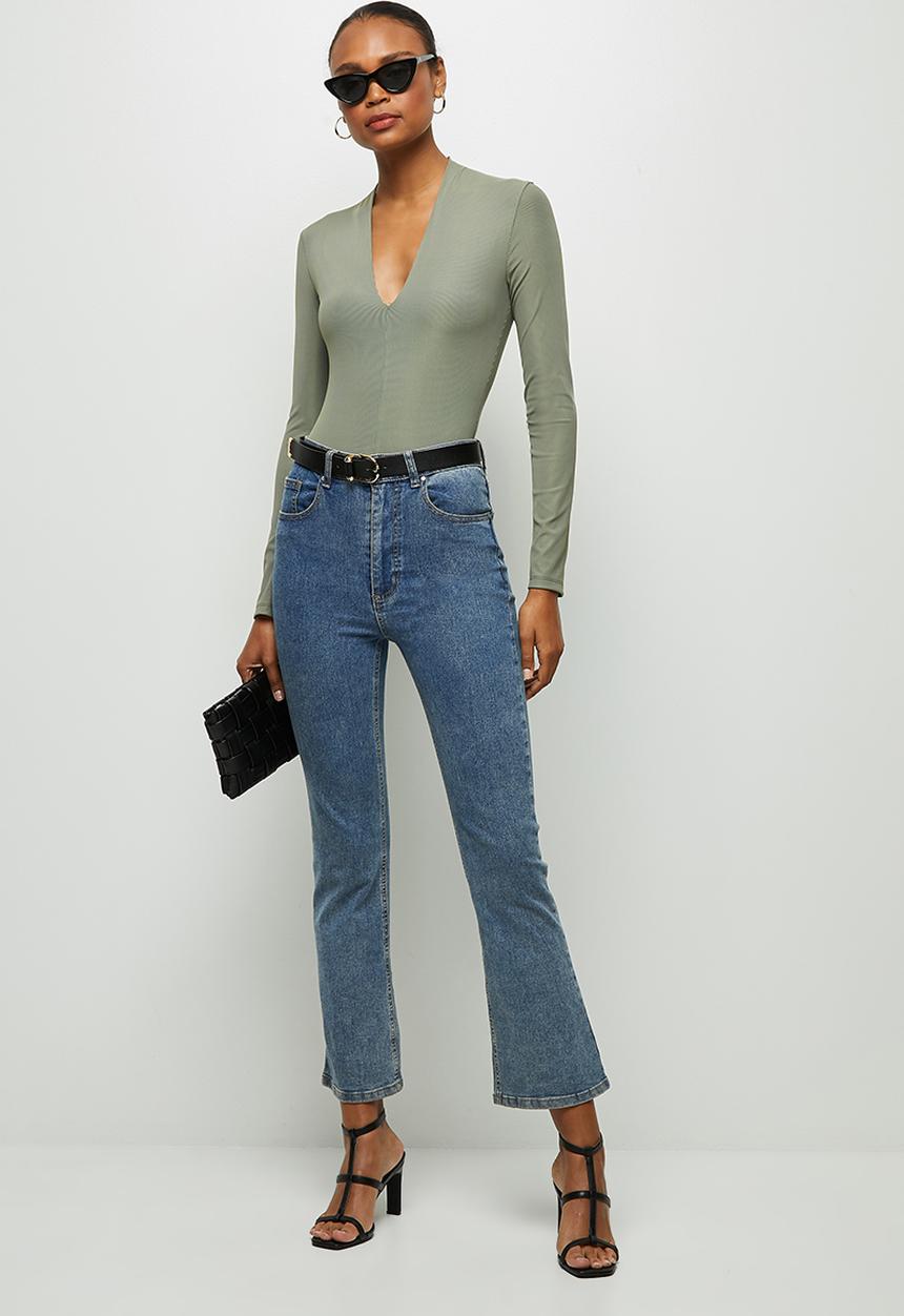 MILLA - Ribbed V neck  bodysuit - sage