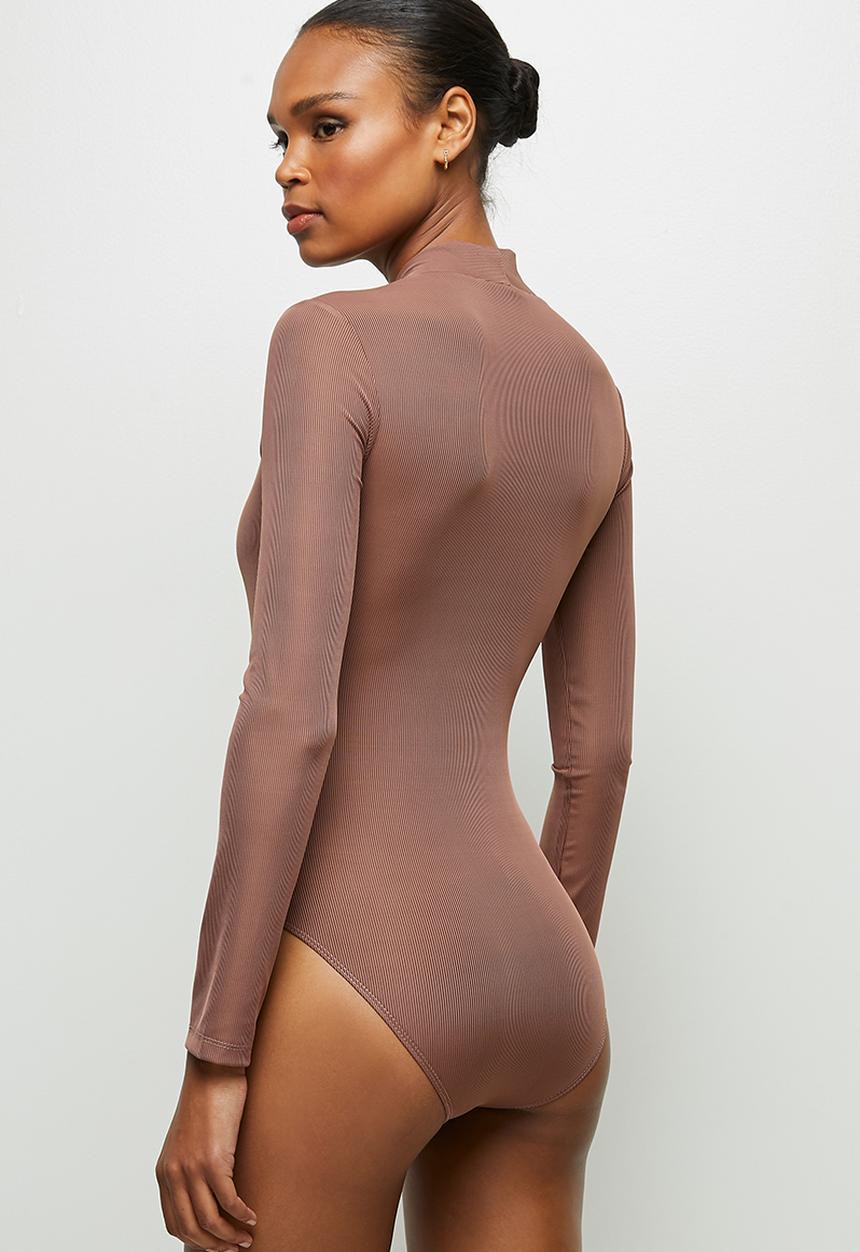 MILLA - Ribbed V neck bodysuit  - cognac