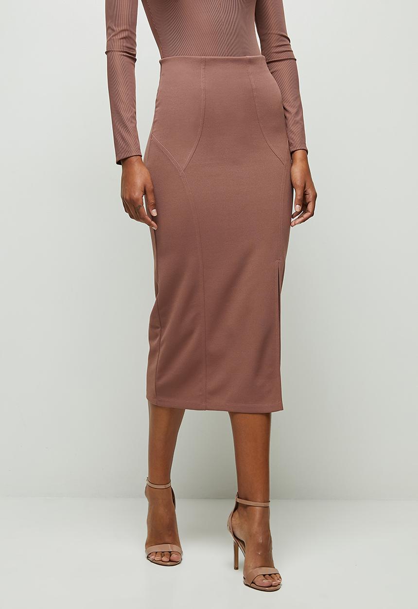 MILLA - Panelled detail pencil skirt - cognac