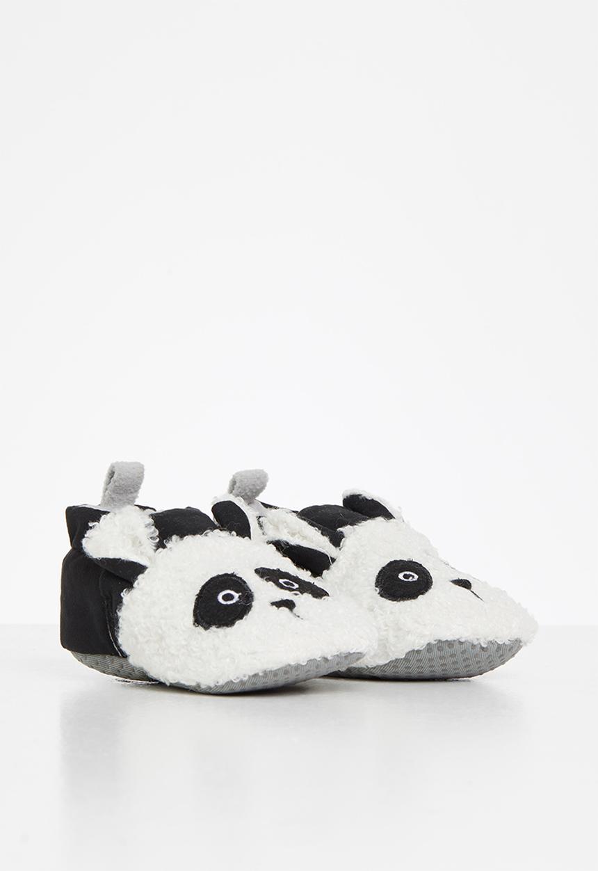 Pop Candy - Boys panda soft sole slippers - black & white