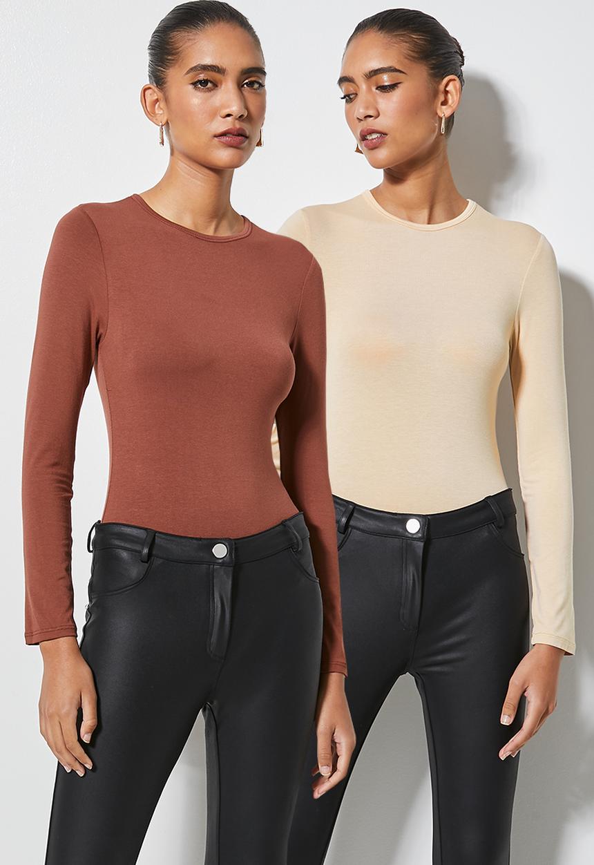 Superbalist - 2 Pack crew neck bodysuit - sand & rust