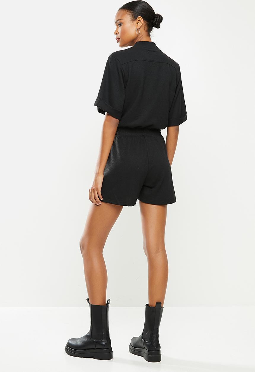 G-STAR - Contrast zipper blouse playsuit - black