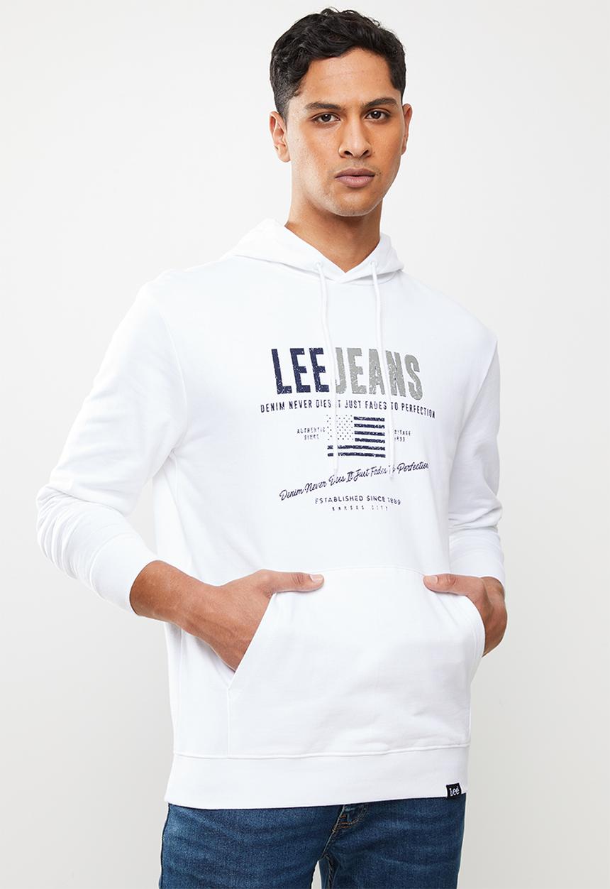 Lee  - Faded denim hooded sweat - white