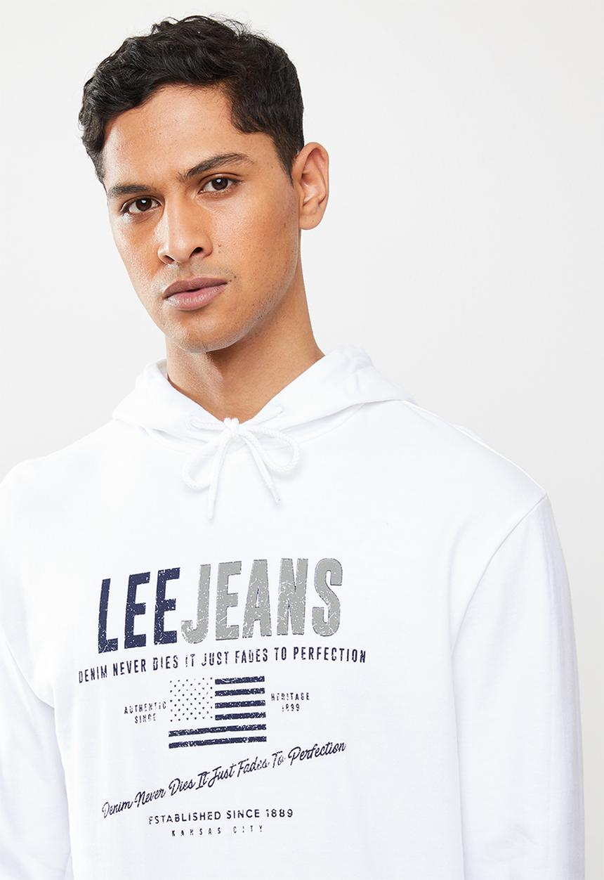 Lee  - Faded denim hooded sweat - white