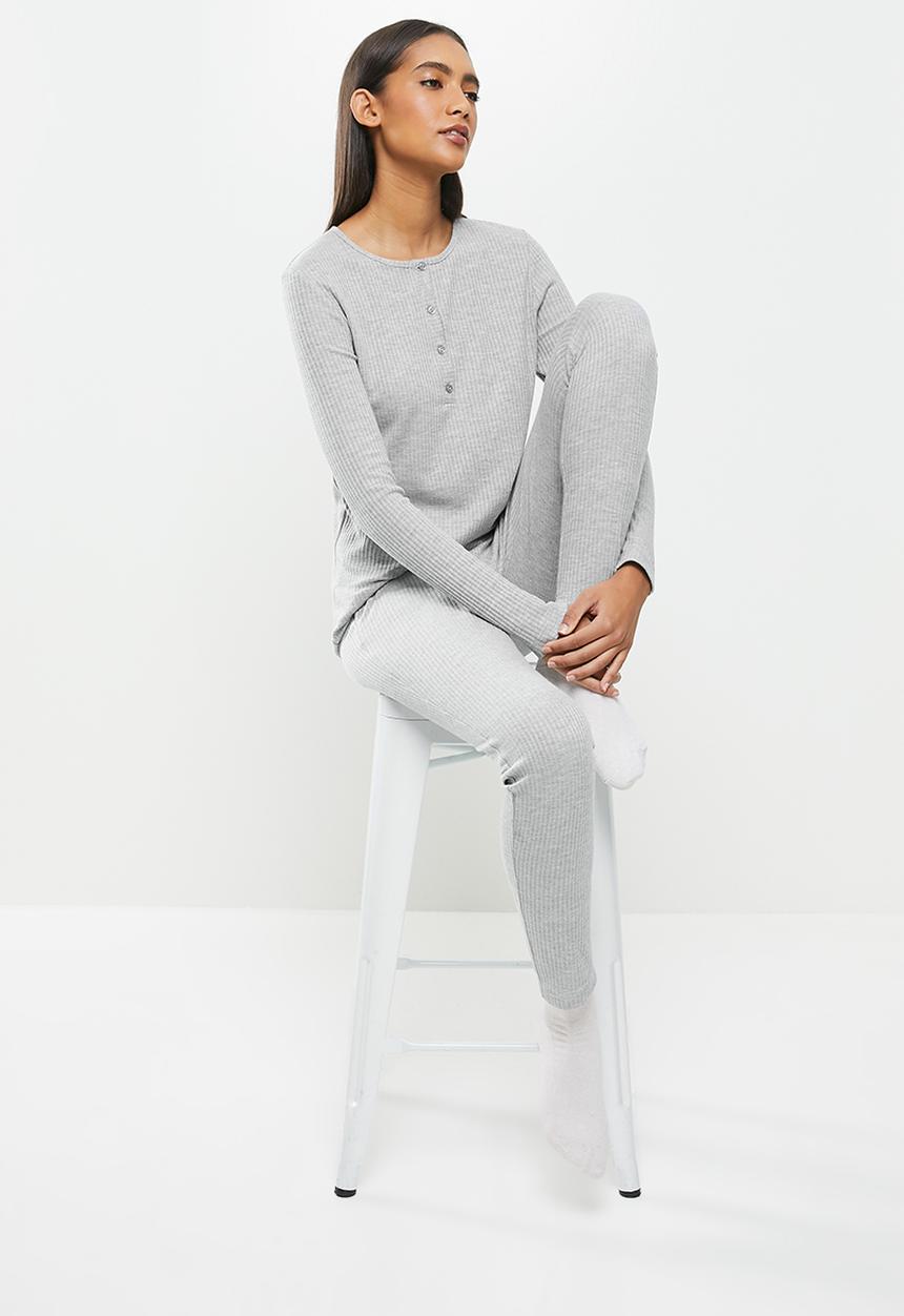 Superbalist - Rib henley sleep set - light grey 