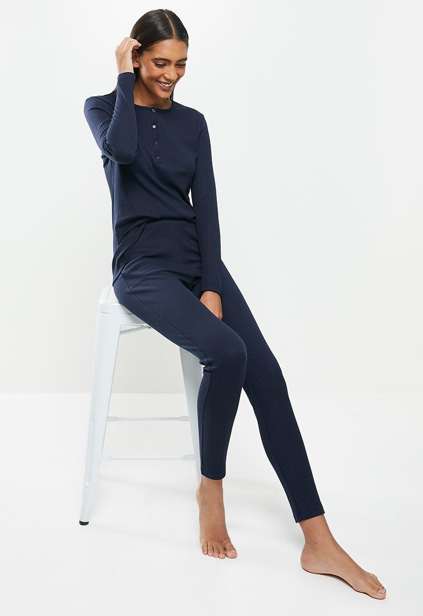 Superbalist - Rib henley sleep set - navy