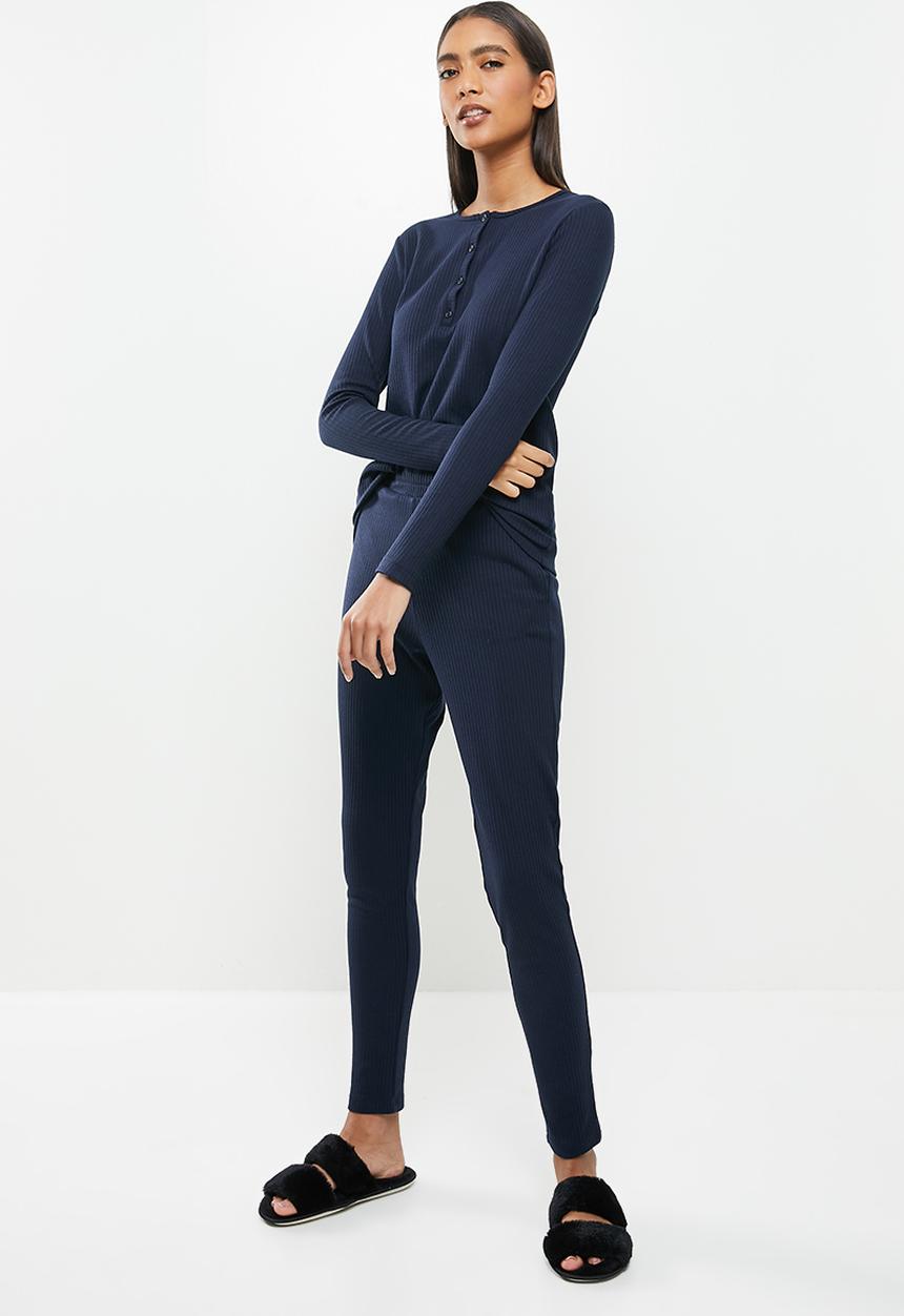 Superbalist - Rib henley sleep set - navy