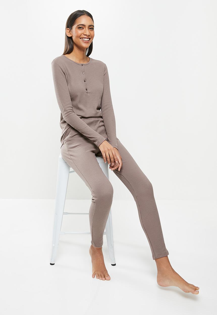 Superbalist - Rib henley sleep set - mocha