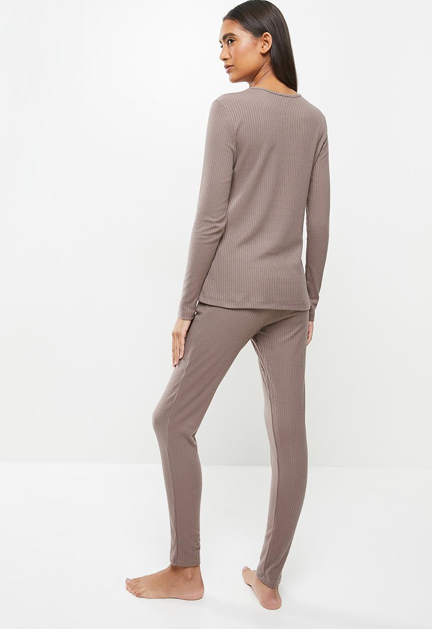 Superbalist - Rib henley sleep set - mocha