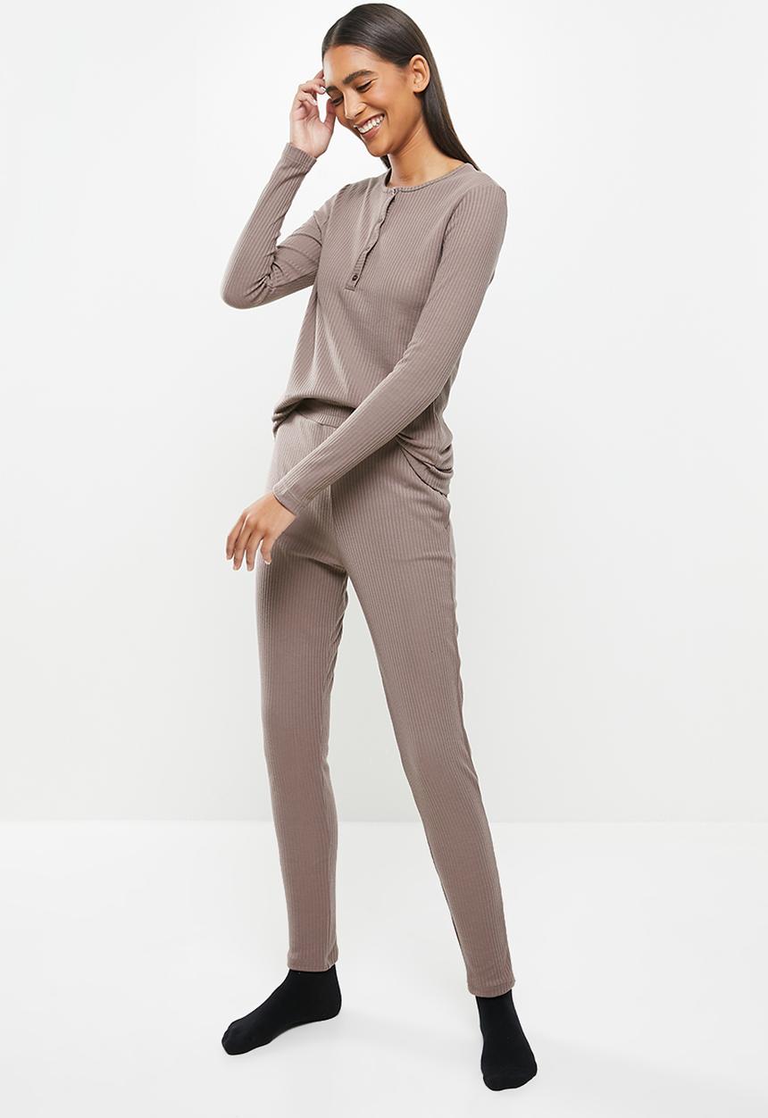 Superbalist - Rib henley sleep set - mocha