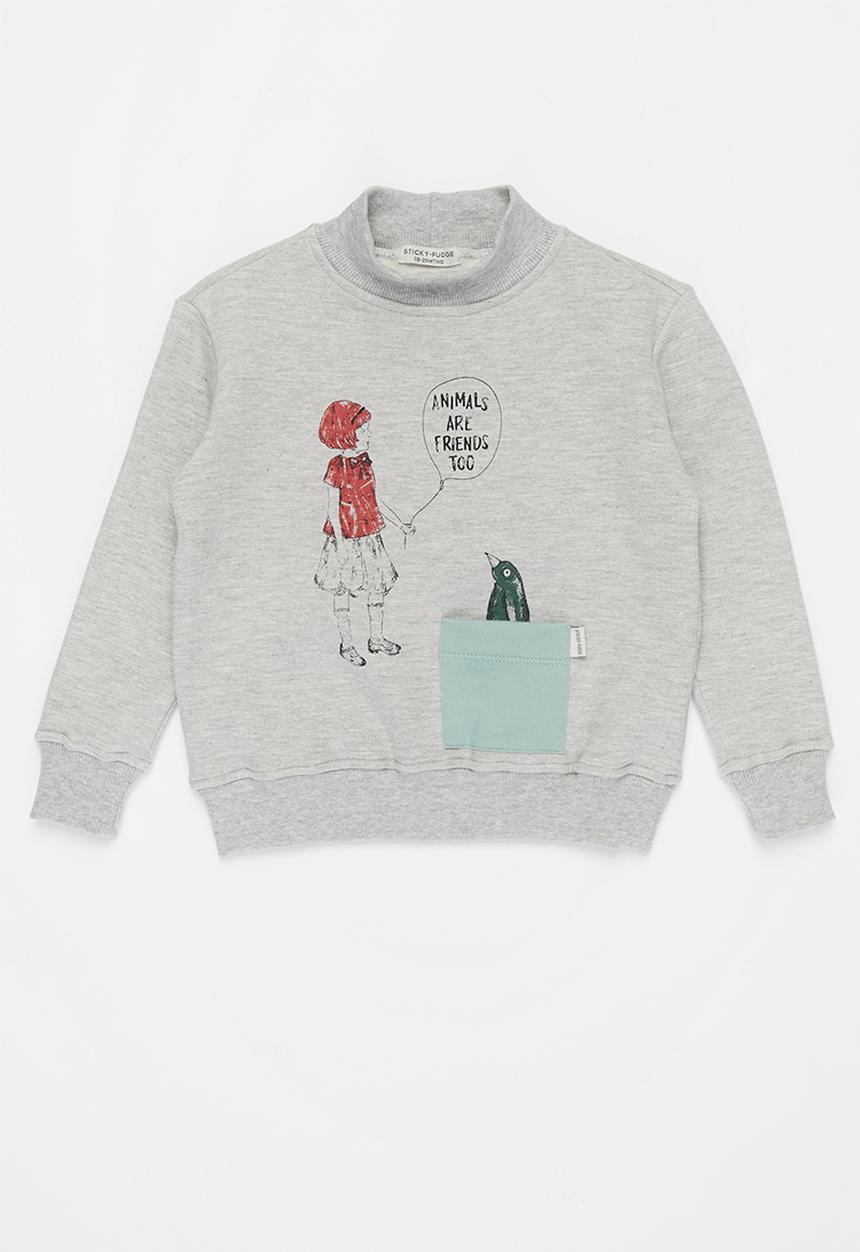 Sticky Fudge - Girls penguin sweater - grey