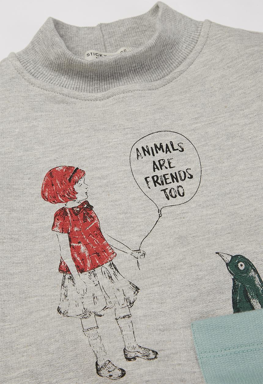 Sticky Fudge - Girls penguin sweater - grey