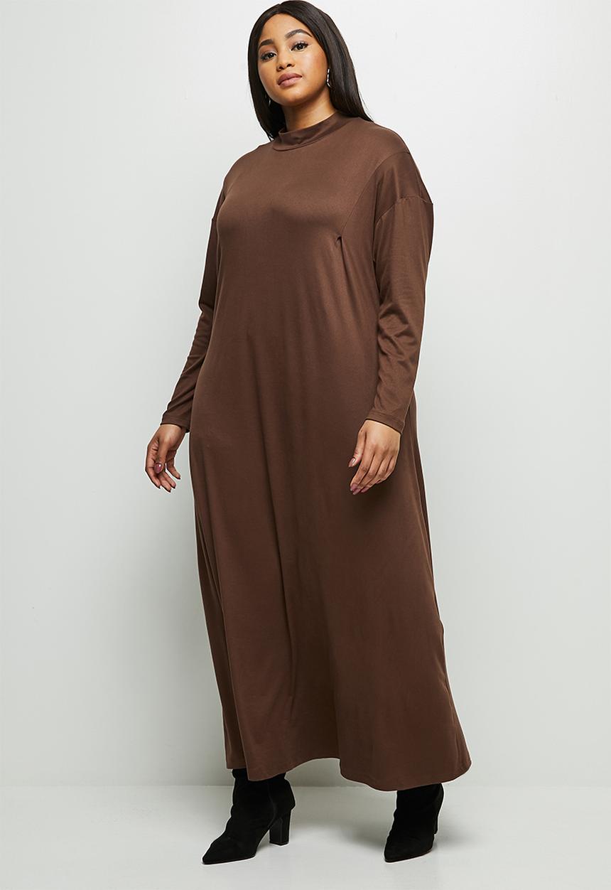 MILLA - Brushed knit dropped shoulder maxi dress - brown