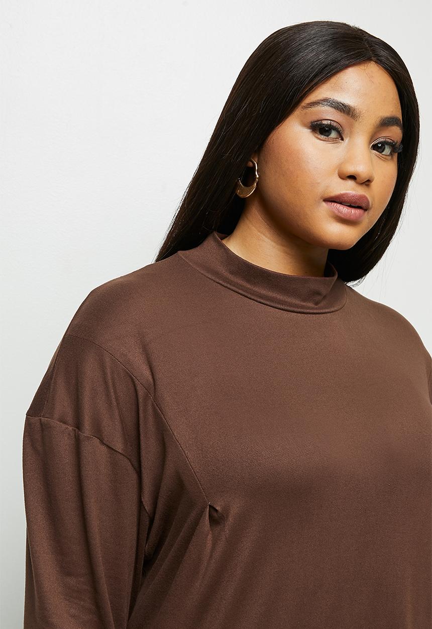 MILLA - Brushed knit dropped shoulder maxi dress - brown