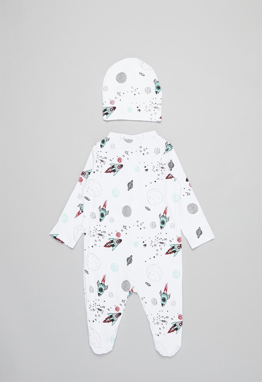 Baby Star - Space sleepsuit & beanie set - white