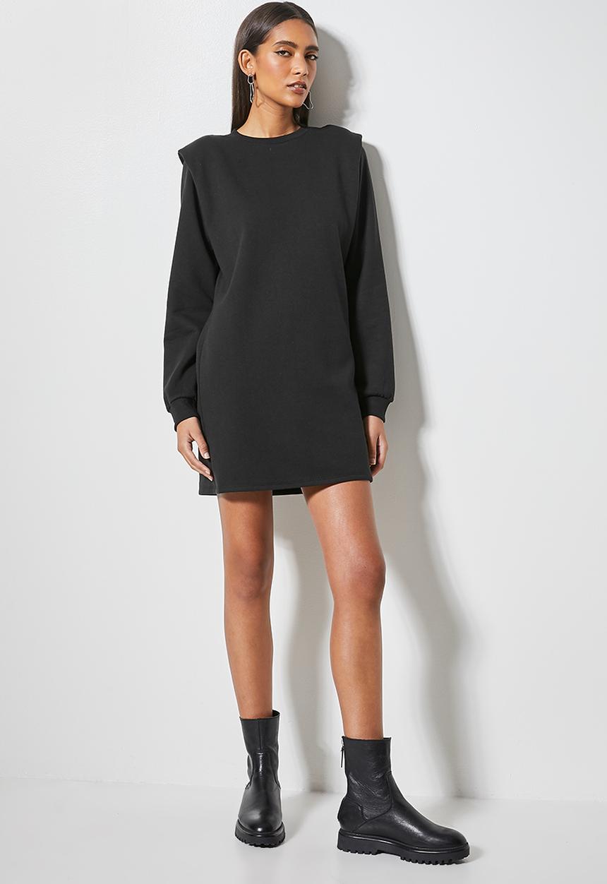 VELVET - Styled shoulderpad sweatshirt dress - black
