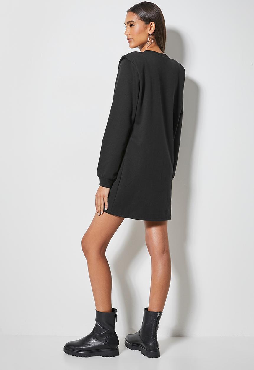 VELVET - Styled shoulderpad sweatshirt dress - black