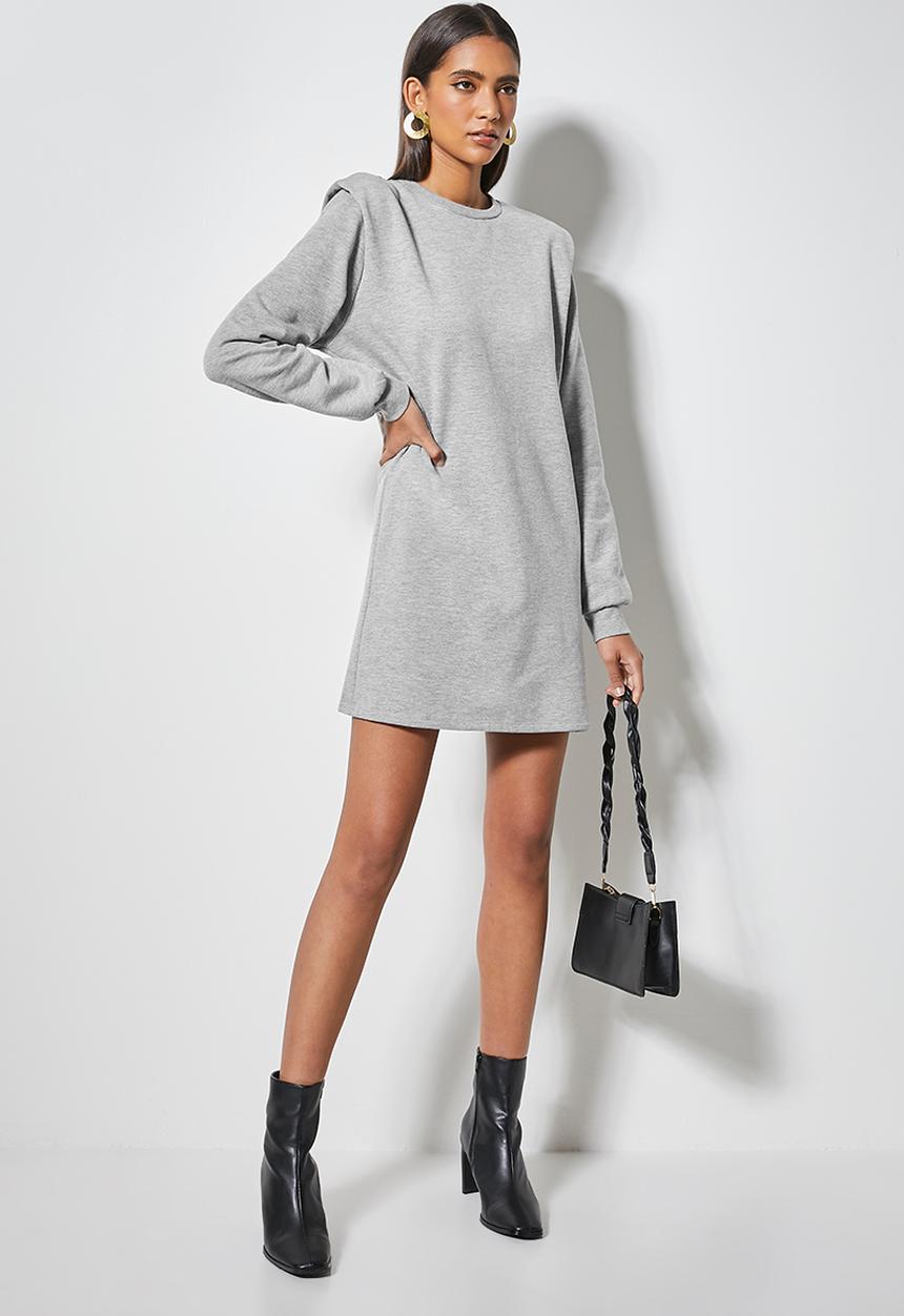 VELVET - Styled shoulderpad sweatshirt dress - grey