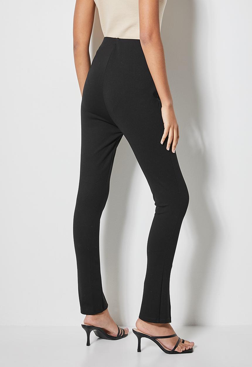 VELVET - High waisted split front knit pant - black