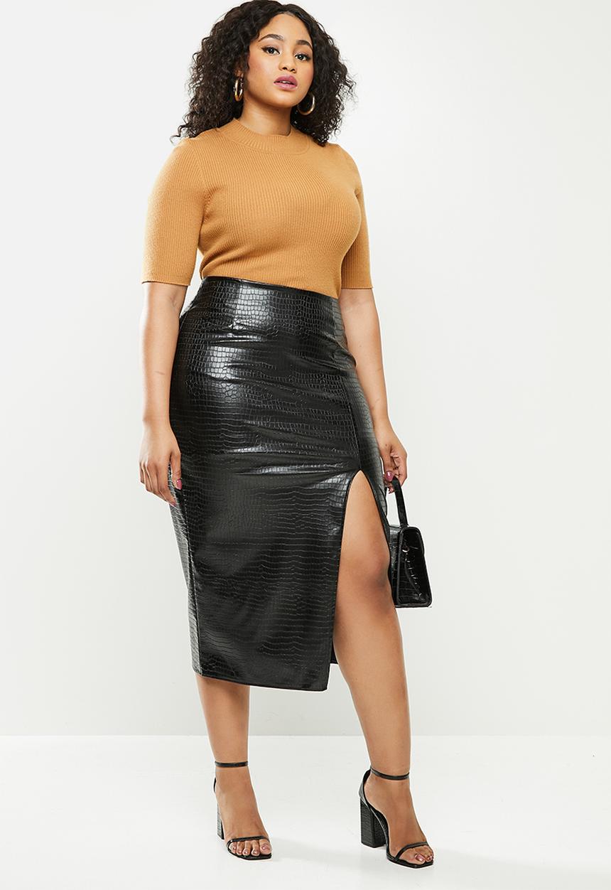 Missguided - Plus croc midaxi skirt - black