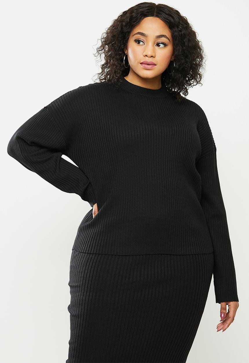 Missguided - Plus funnel neck ribbed jumper co ord - black