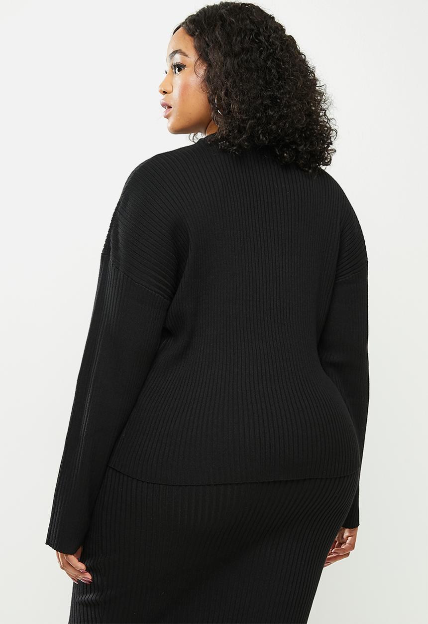 Missguided - Plus funnel neck ribbed jumper co ord - black