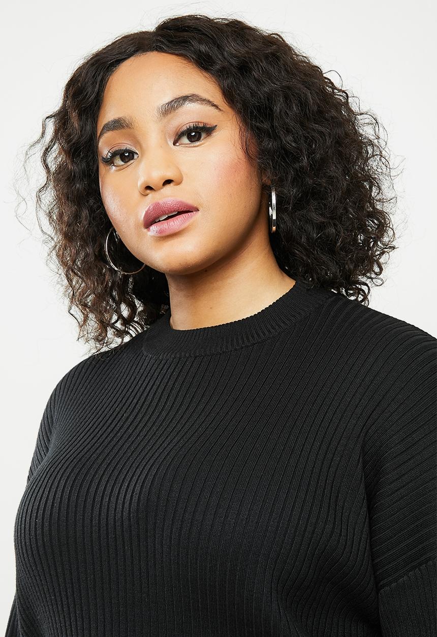 Missguided - Plus funnel neck ribbed jumper co ord - black