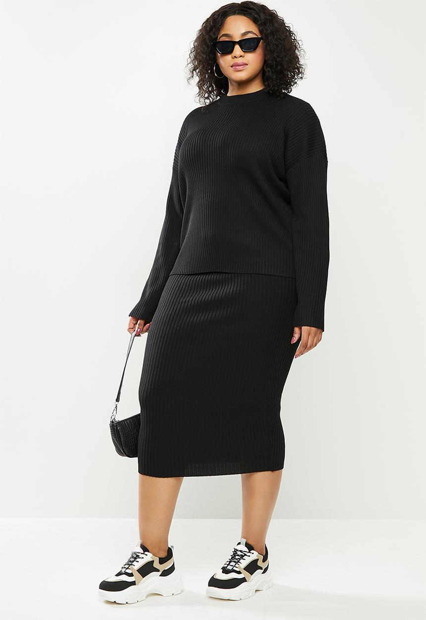 Missguided - Plus funnel neck ribbed jumper co ord - black