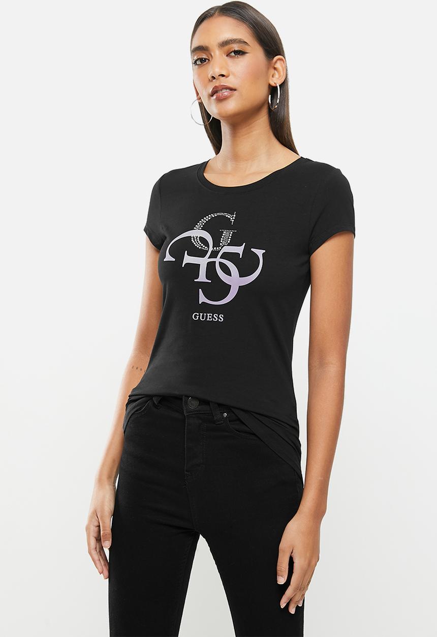GUESS - Short sleeve quatro G bling tee - black