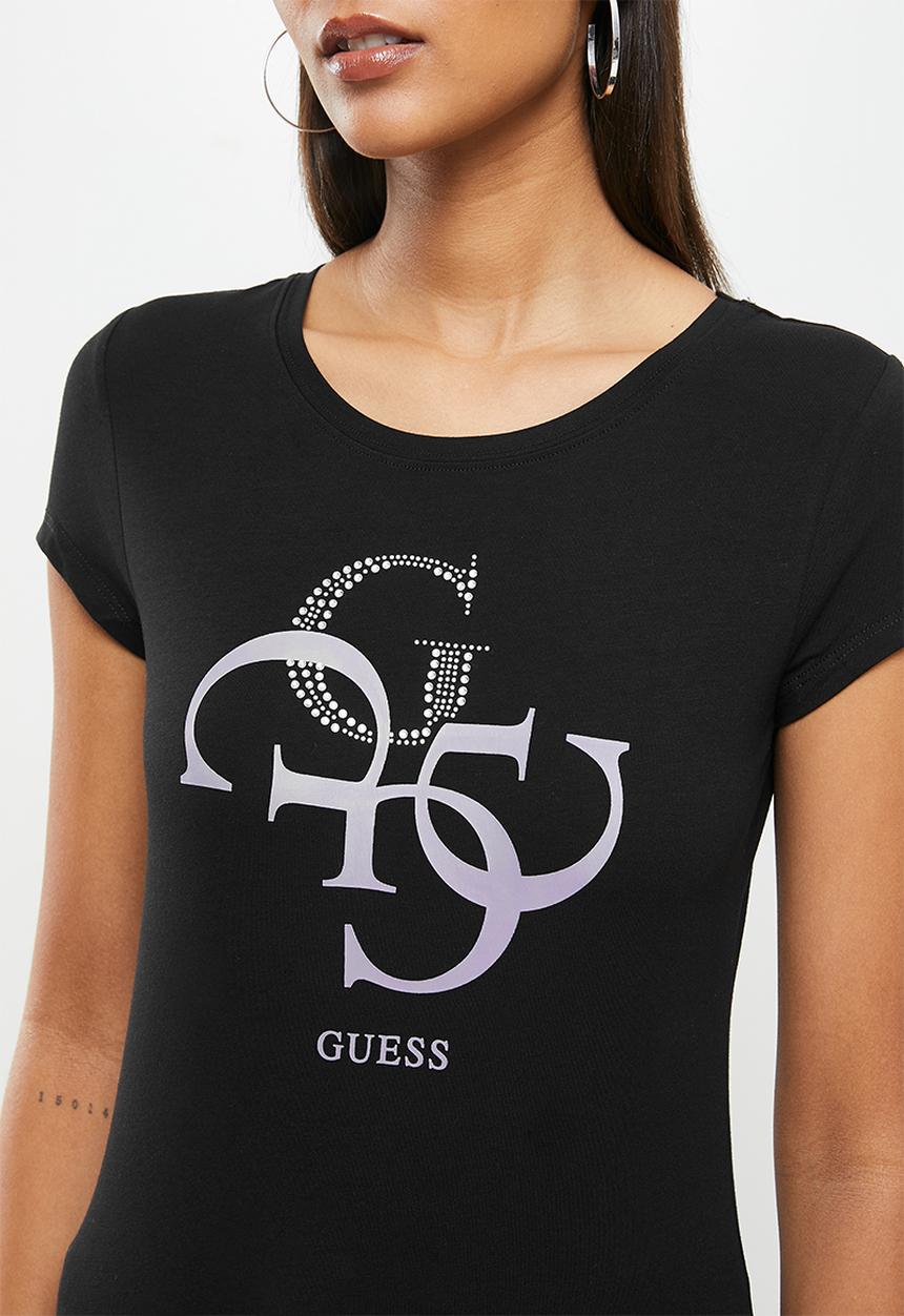 GUESS - Short sleeve quatro G bling tee - black