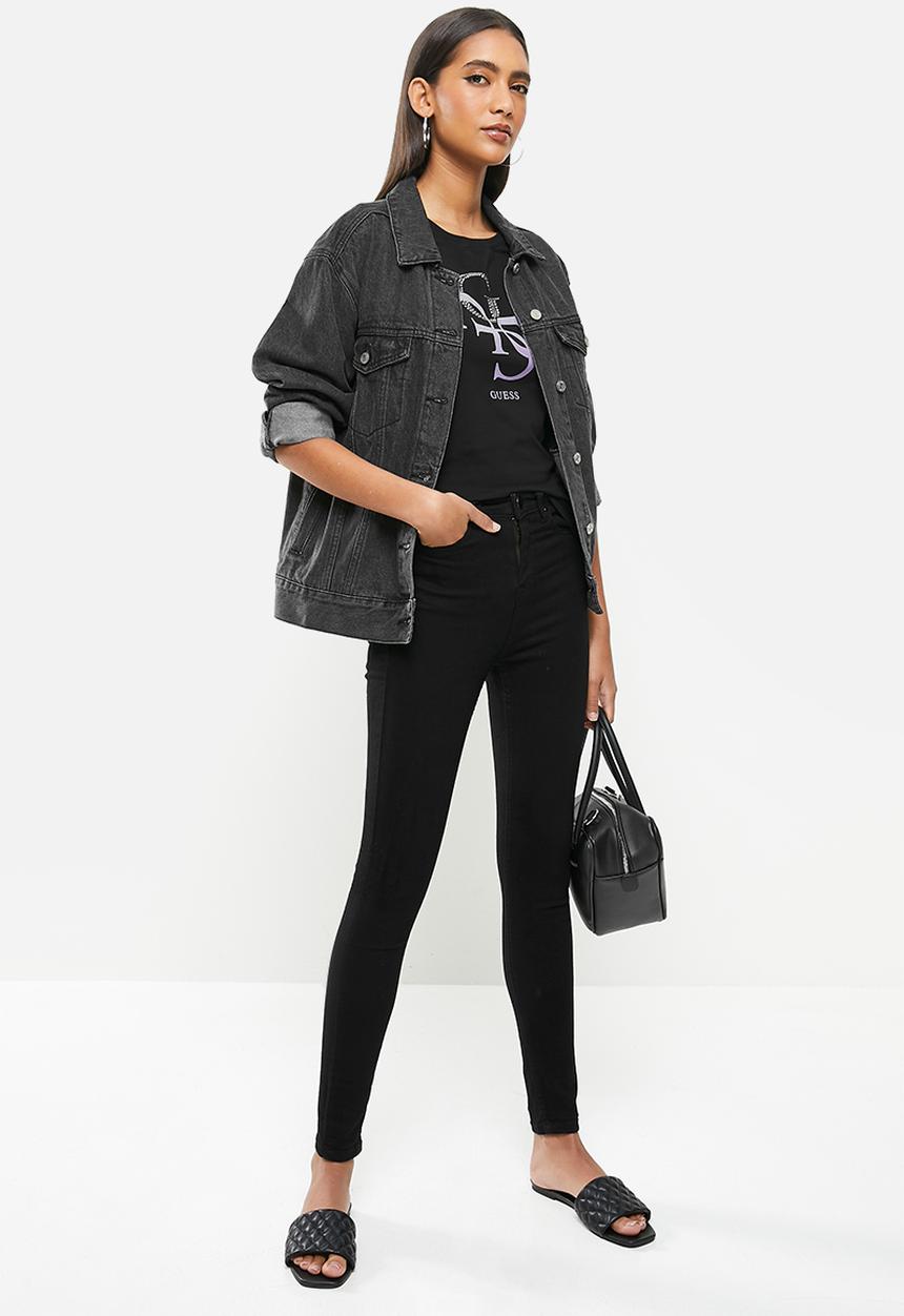 GUESS - Short sleeve quatro G bling tee - black