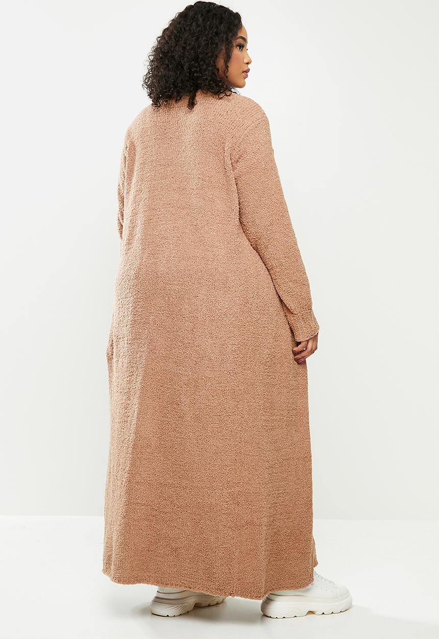 Missguided - Plus popcorn maxi cardigan co ord - brown 