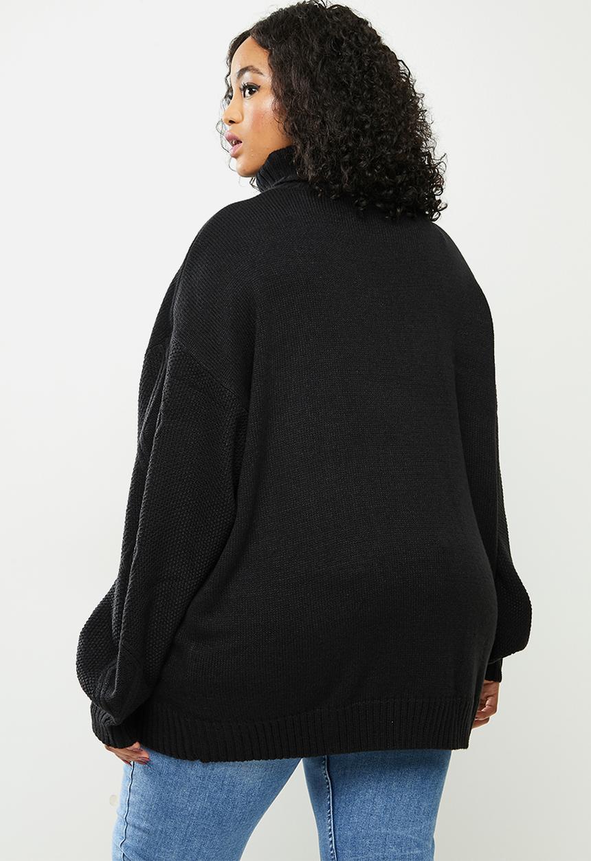 Missguided - Plus roll neck cable sleeve jumper - black