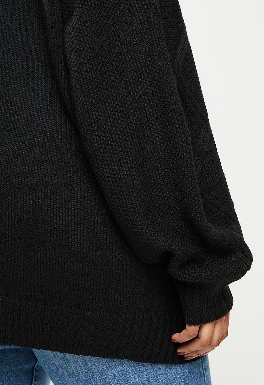 Missguided - Plus roll neck cable sleeve jumper - black