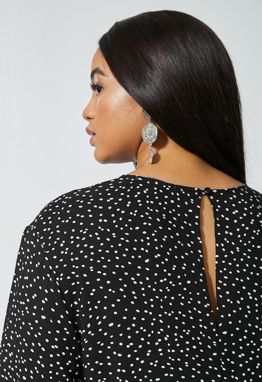 Superbalist - Long sleeve maxi tiered dress - black & white 