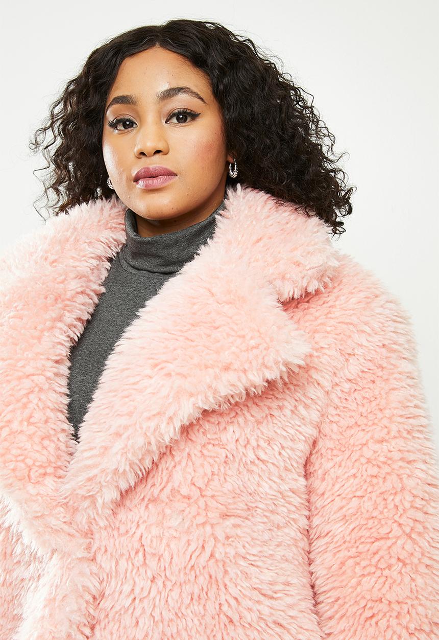 Missguided - Plus curly borg midi - pink