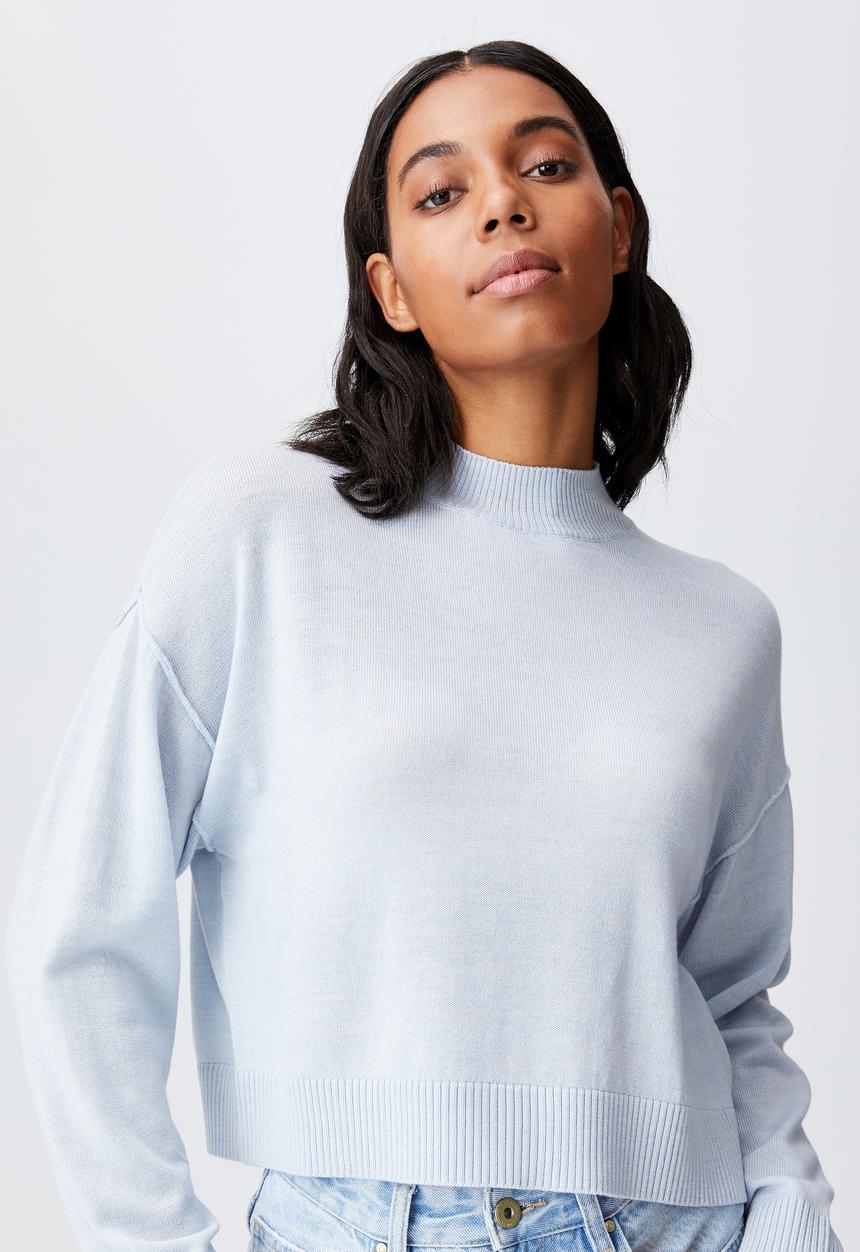 Cotton On - Wool crew neck pullover - sunfaded denim