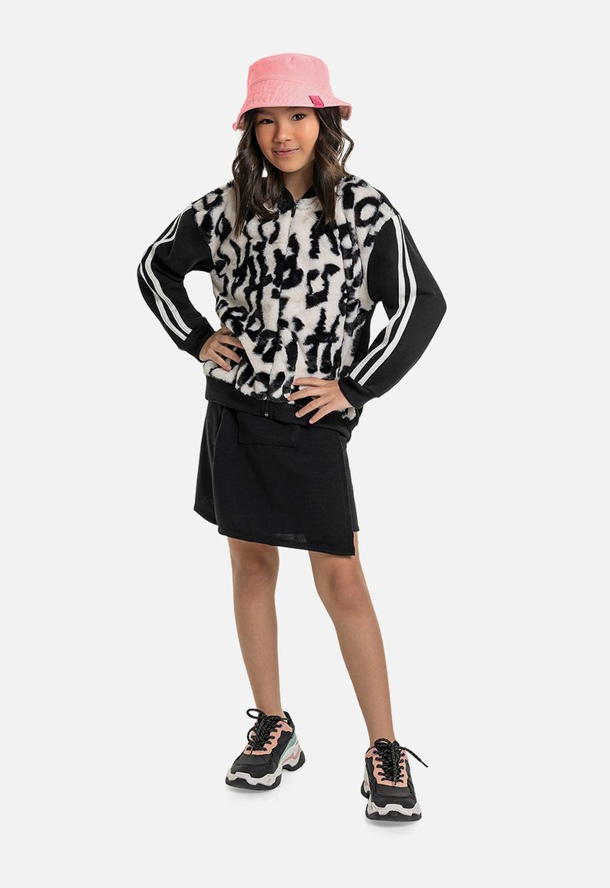 Gloss - Girls sweat jacket with faux fur - black